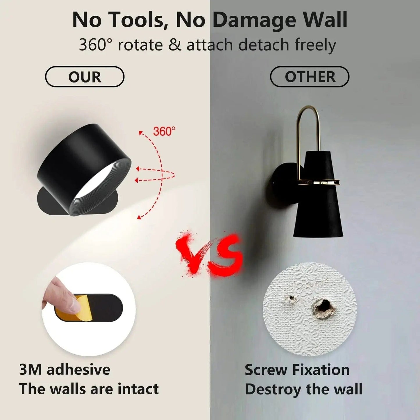 Avelena | Batteriebetriebene Wandlampe | Wiederaufladbar, 360° verstellbar & kabellos für moderne Innenräume