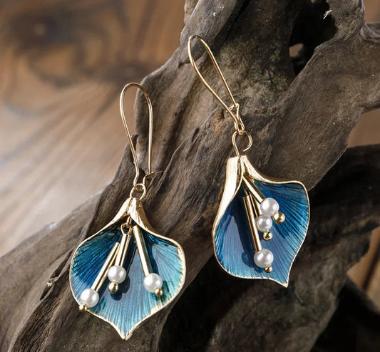 Avelena | Vintage Blaue Lotus Silberohrringe