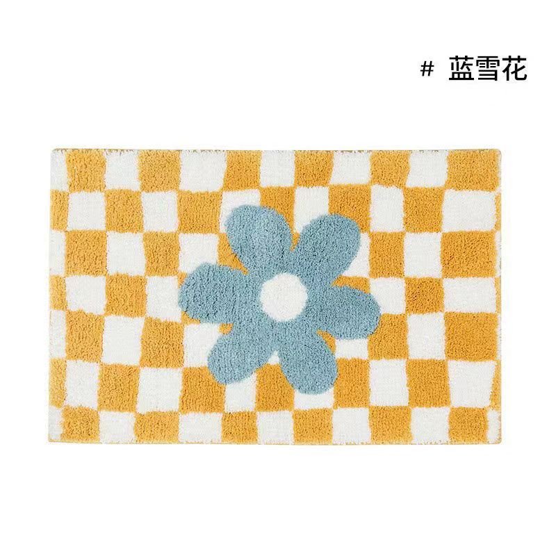 Avelena | Vintage Schachbrett Karo Badteppiche - Gemütlicher Retro Blumen Teppich für Badezimmer und Wohnkultur