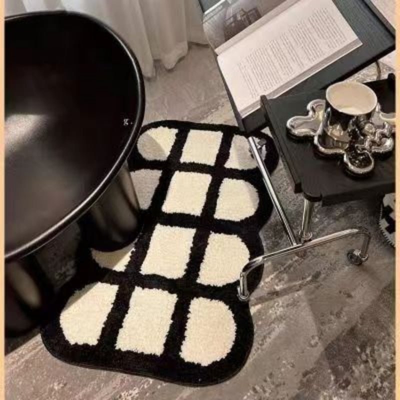 Avelena | Vintage Schachbrett Karo Badteppiche - Gemütlicher Retro Blumen Teppich für Badezimmer und Wohnkultur