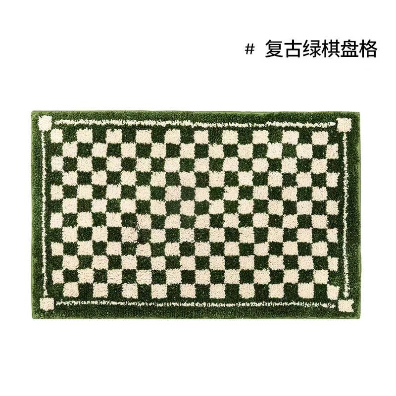 Avelena | Vintage Schachbrett Karo Badteppiche - Gemütlicher Retro Blumen Teppich für Badezimmer und Wohnkultur