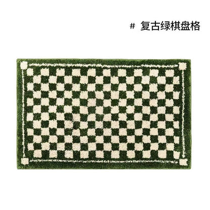 Avelena | Vintage Schachbrett Karo Badteppiche - Gemütlicher Retro Blumen Teppich für Badezimmer und Wohnkultur