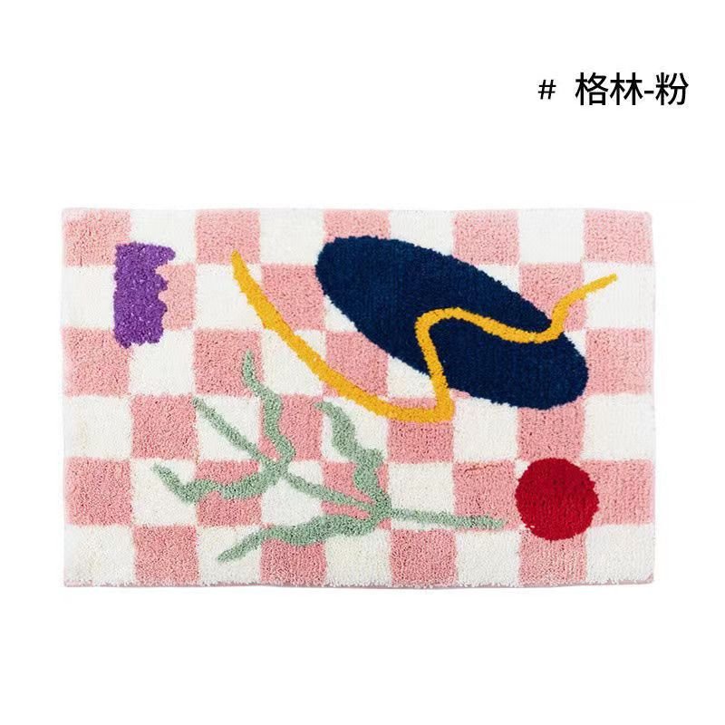Avelena | Vintage Schachbrett Karo Badteppiche - Gemütlicher Retro Blumen Teppich für Badezimmer und Wohnkultur