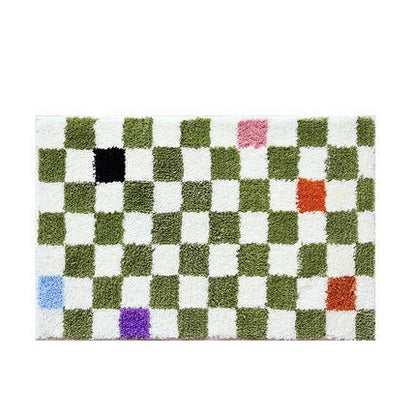 Avelena | Vintage Schachbrett Karo Badteppiche - Gemütlicher Retro Blumen Teppich für Badezimmer und Wohnkultur