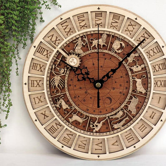 Avelena | Zodiac Signs Holz Wanduhr