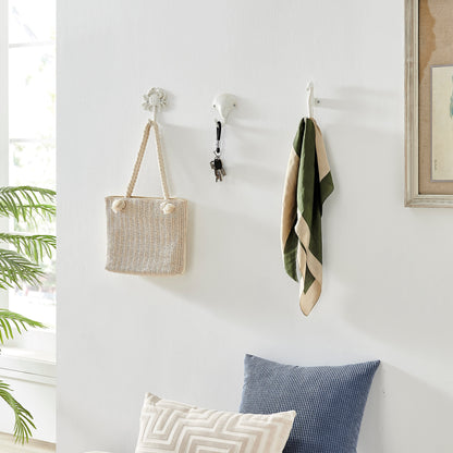 Avelena | Weißer Gusseisen Nautical Ocean Figur Skulptur Dekorative Utility Wandhaken Set von 3 - Muschel, Krebs, Seepferdchen