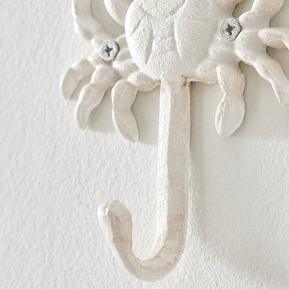 Avelena | Weißer Gusseisen Nautical Ocean Figur Skulptur Dekorative Utility Wandhaken Set von 3 - Muschel, Krebs, Seepferdchen