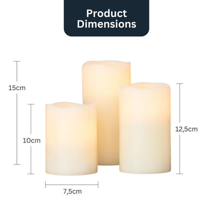 Avelena | Set mit 3 hohen flammenlosen Wachs-LED-Kerzen