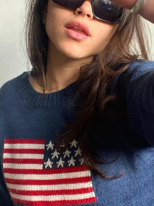 Jacquard-Pullover mit Retro-Flagge